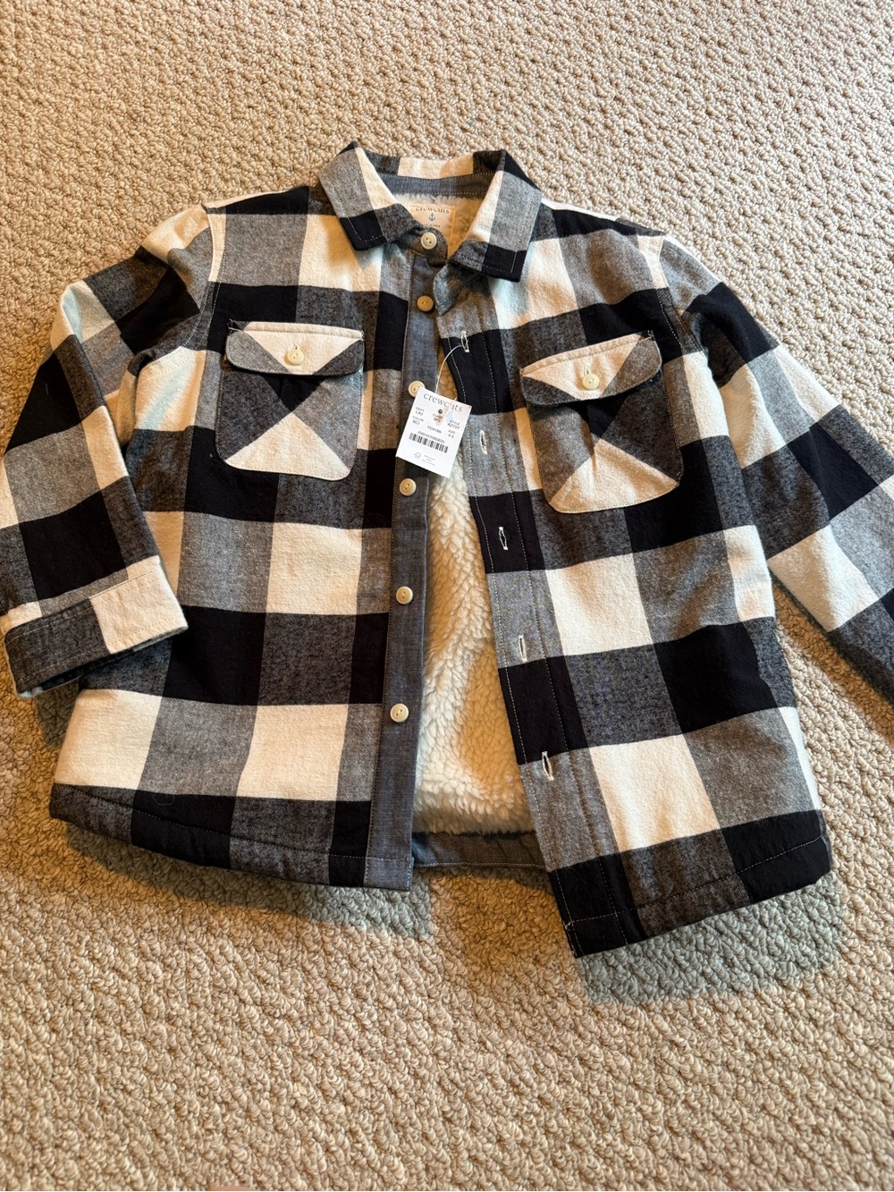 CrewCuts Black & White Buffalo Plaid Sherpa-Lined Button Shirt Jacket Boys 4/5